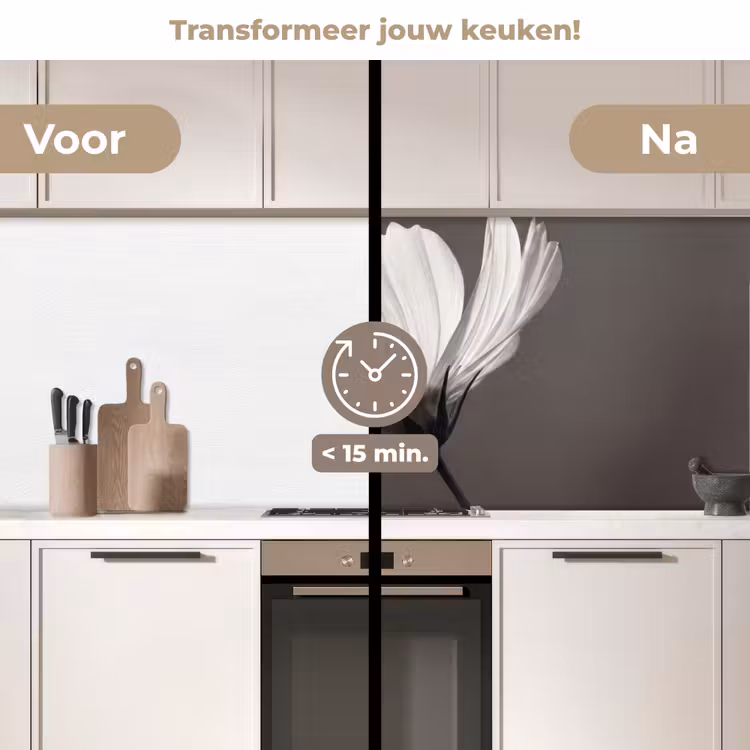 Keuken achterwand - Bloem - Minimalistisch - Zwart - Wit — 3