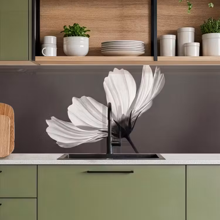 Keuken achterwand - Bloem - Minimalistisch - Zwart - Wit — 7