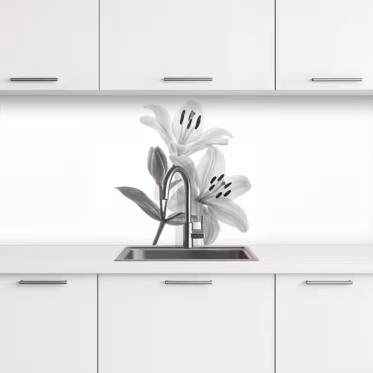 Keuken achterwand - Lelies - Elegant - Zwart - Wit — 4