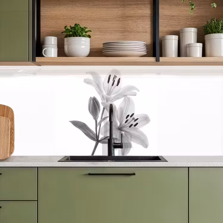 Keuken achterwand - Lelies - Elegant - Zwart - Wit — 7