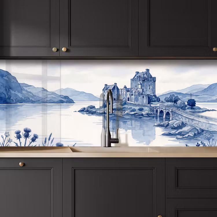 Keuken achterwand - Schots - Kasteel - Blauw - Aquarel — 6