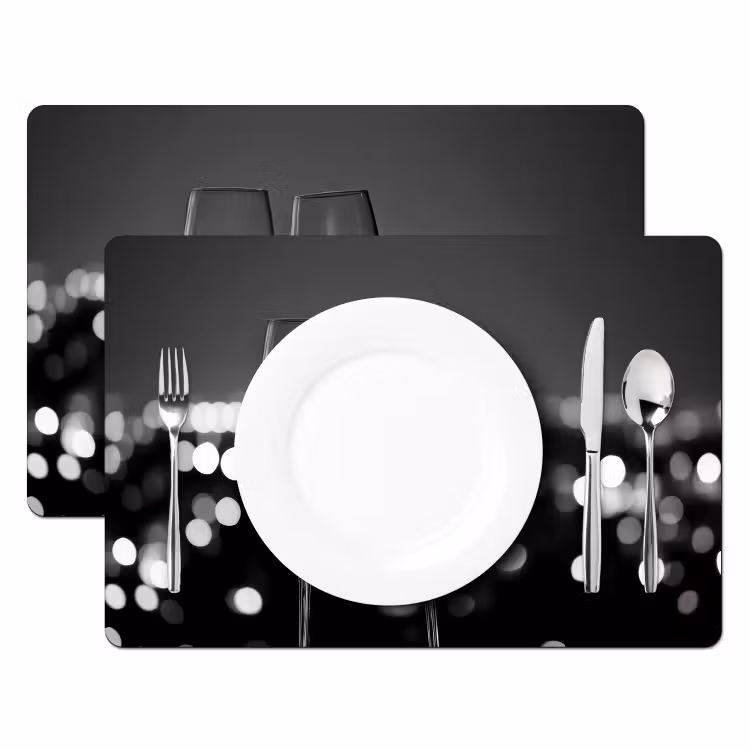 Placemat vinyl - Bubbels - Proosten - Champagneglazen - Stadslichten — 2