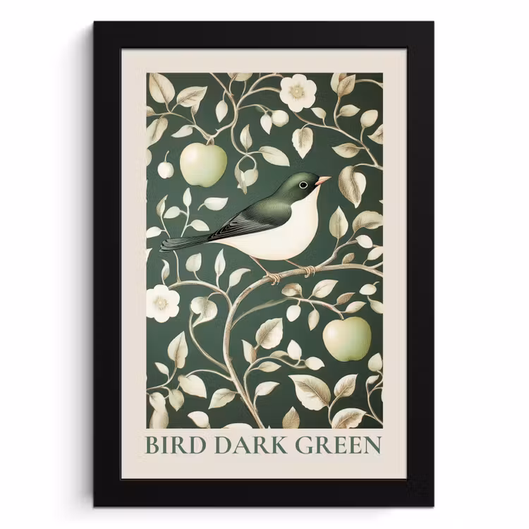 Poster met lijst - Groen - Vogel  - Bloemen — 1
