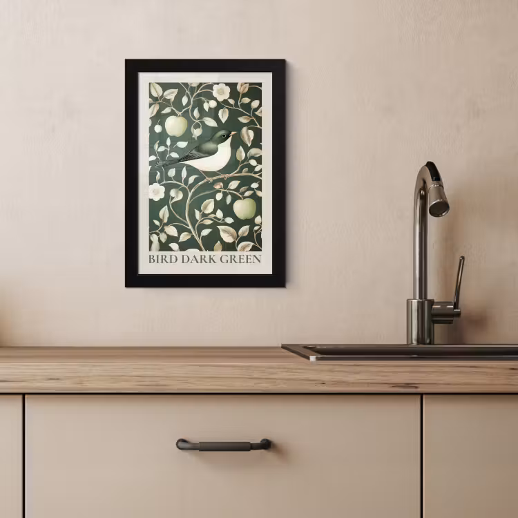 Poster met lijst - Groen - Vogel  - Bloemen — 2