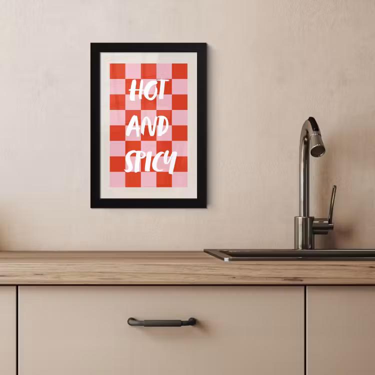 Poster met lijst - Hot - Spicy - Geruit - Rood — 2