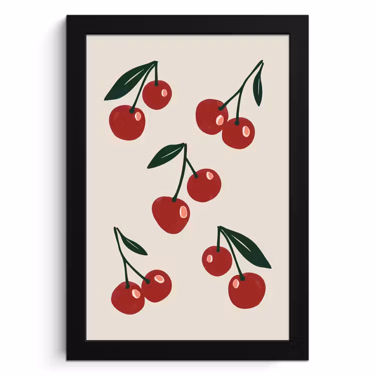 Poster met lijst - Kersen - Blaadjes - Rood — 2