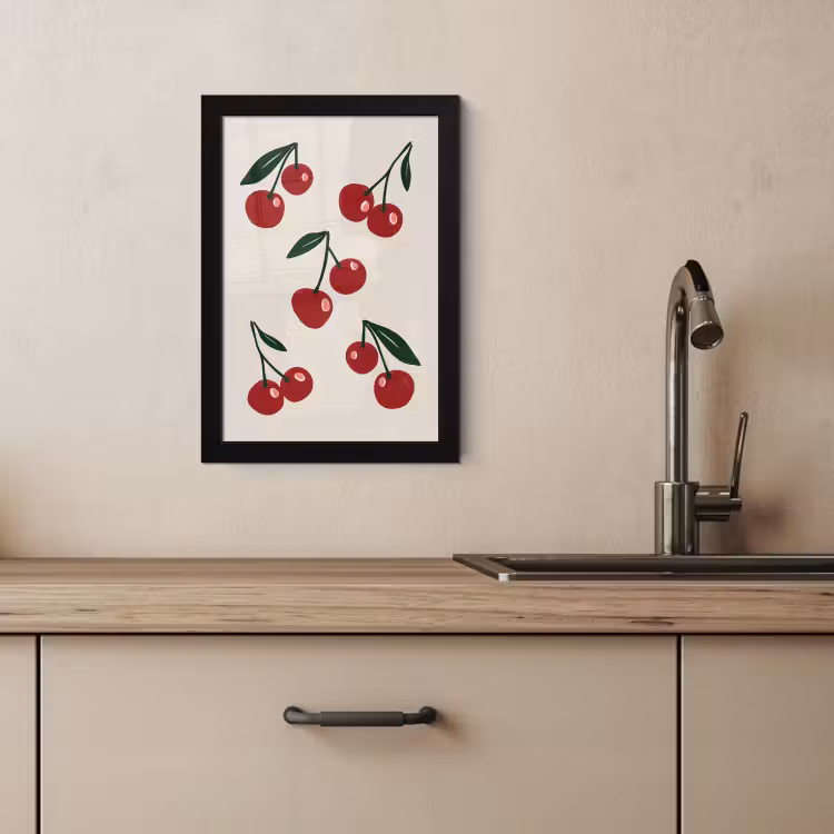 Poster met lijst - Kersen - Blaadjes - Rood — 3