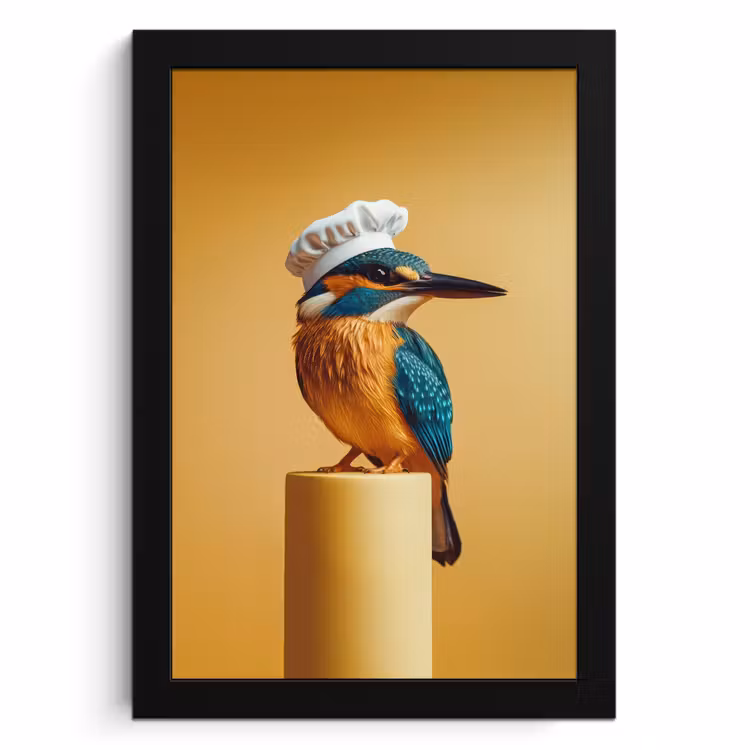 Poster met lijst - Ijsvogel - Pilaar - Koksmuts - Vogel — 1