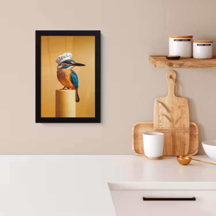 Poster met lijst - Ijsvogel - Pilaar - Koksmuts - Vogel — 2