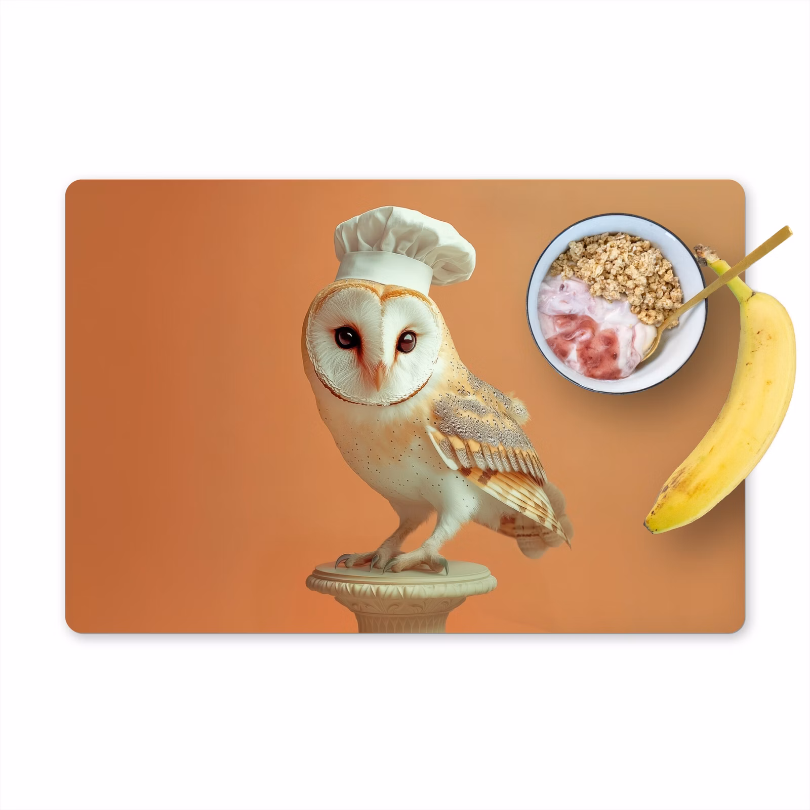 Placemat vinyl - Kerkuil - Koksmuts - Oranje - Vogel — 1