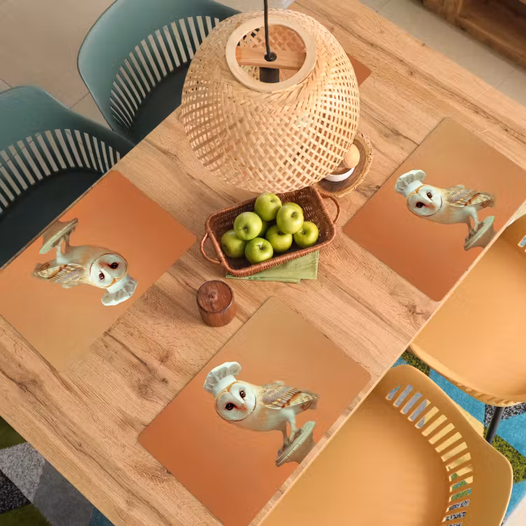 Placemat vinyl - Kerkuil - Koksmuts - Oranje - Vogel — 3