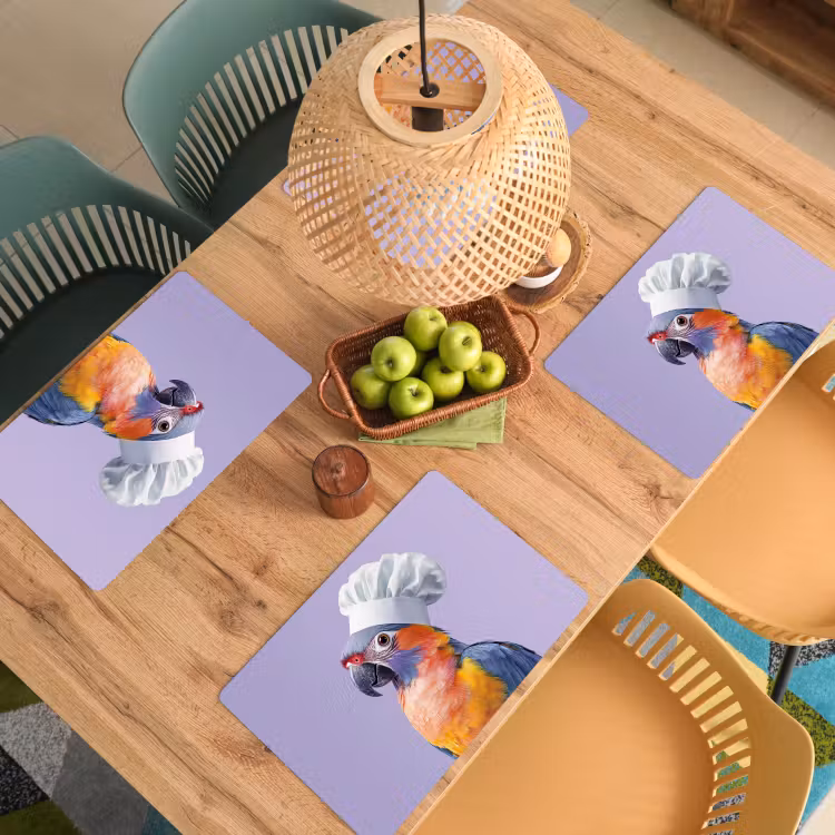 Placemat vinyl - Papegaai - Koksmuts - Paars - Cute — 3
