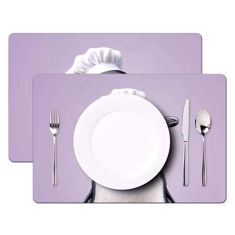 Placemat vinyl - Pinguïn - Koksmuts - Lief - Paars — 2