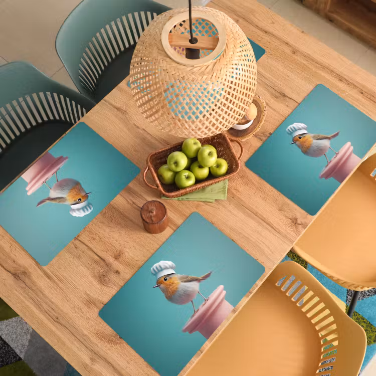 Placemat vinyl - Roodborstje - Vogel - Koksmuts - Sokkel — 3