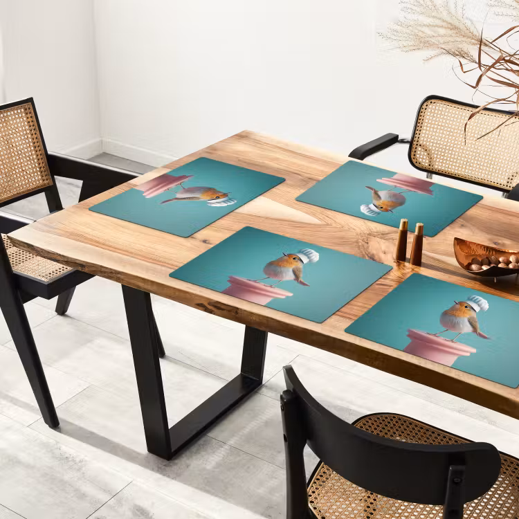 Placemat vinyl - Roodborstje - Vogel - Koksmuts - Sokkel — 4