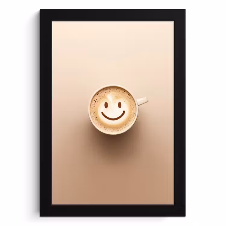 Poster met lijst - Koffie - Melkschuim - Lach - Beige — 1