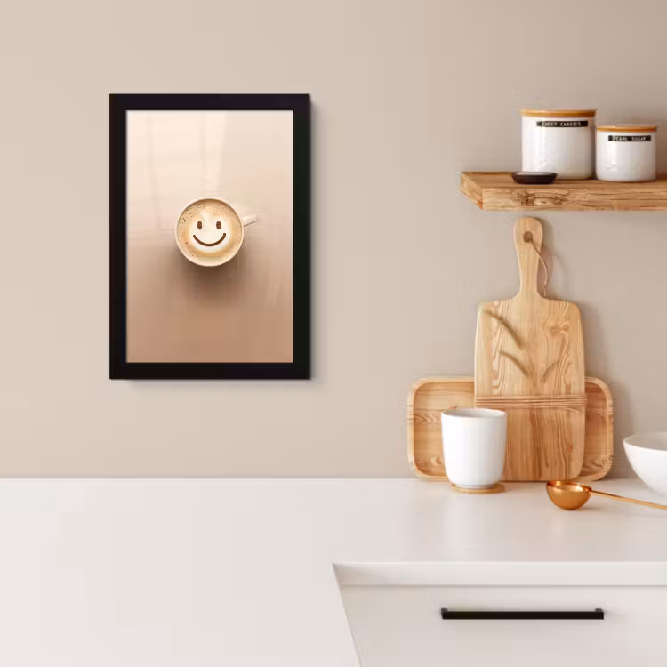 Poster met lijst - Koffie - Melkschuim - Lach - Beige — 2