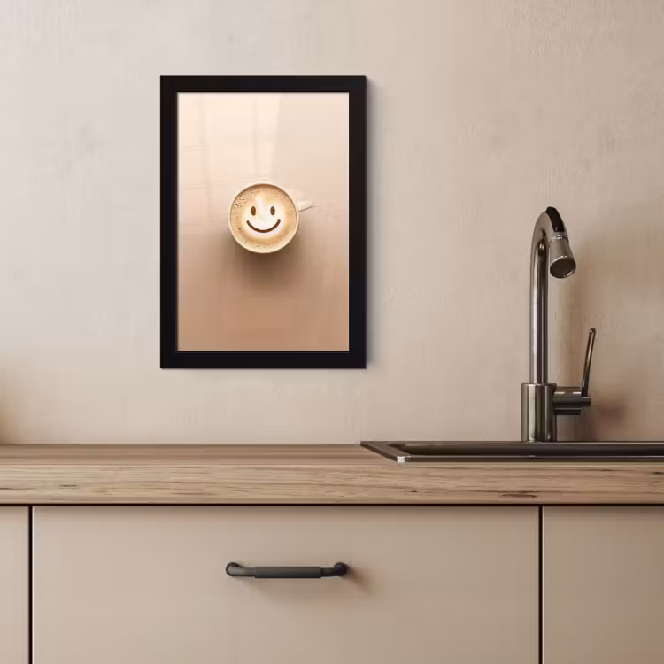 Poster met lijst - Koffie - Melkschuim - Lach - Beige — 4