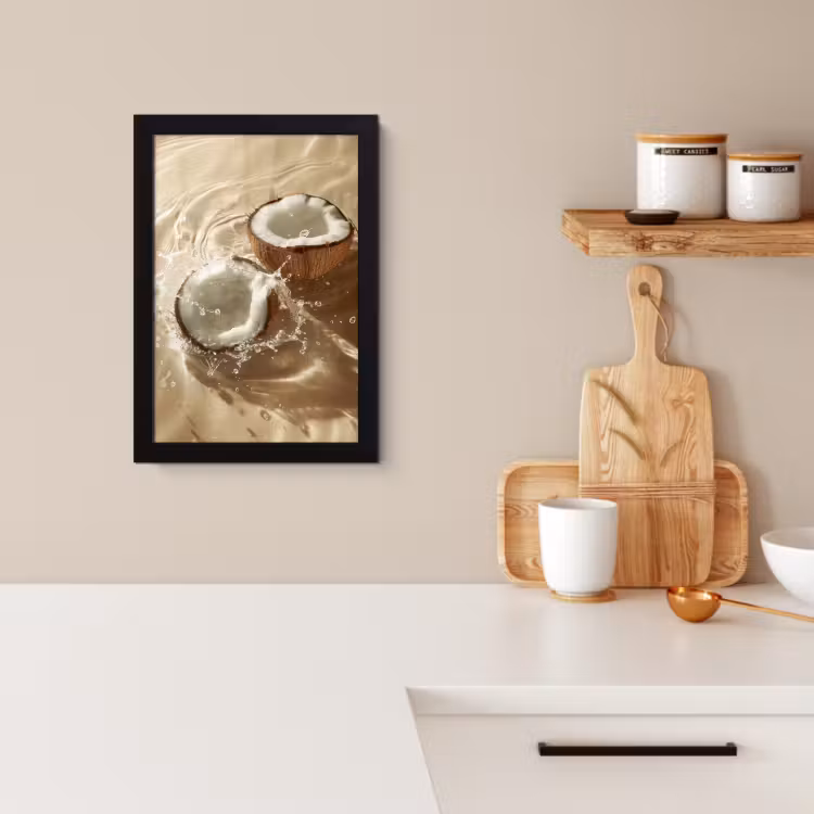 Poster met lijst - Kokosnoot - Water - Beige - Spetters — 2