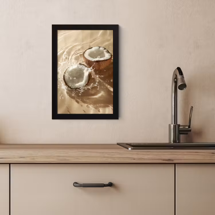 Poster met lijst - Kokosnoot - Water - Beige - Spetters — 3