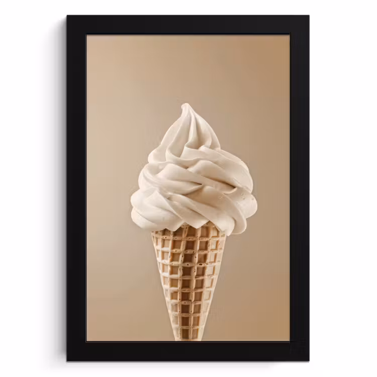 Poster met lijst - IJs - Softijs - Romig - Hoorntje - Beige — 1