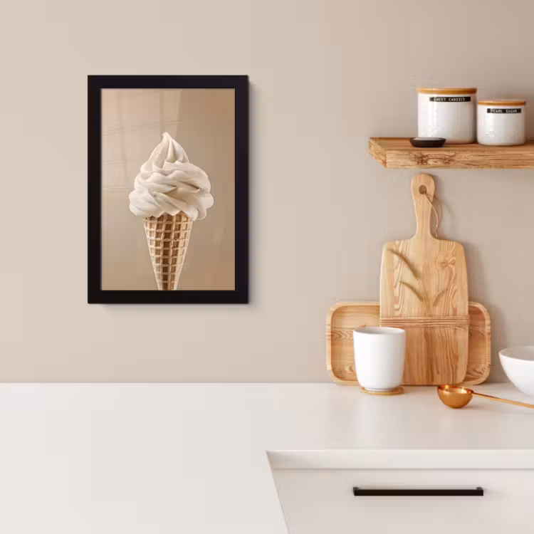 Poster met lijst - IJs - Softijs - Romig - Hoorntje - Beige — 2