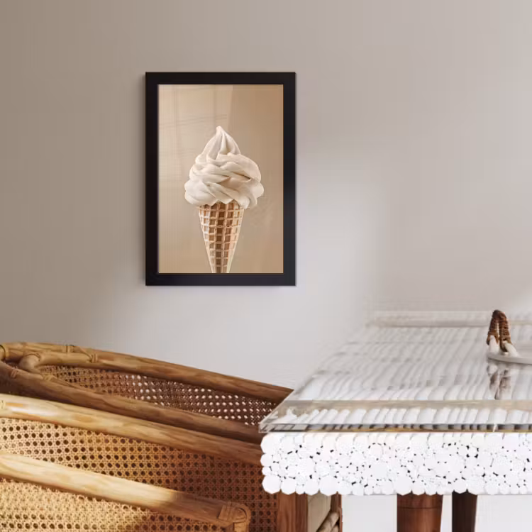 Poster met lijst - IJs - Softijs - Romig - Hoorntje - Beige — 4