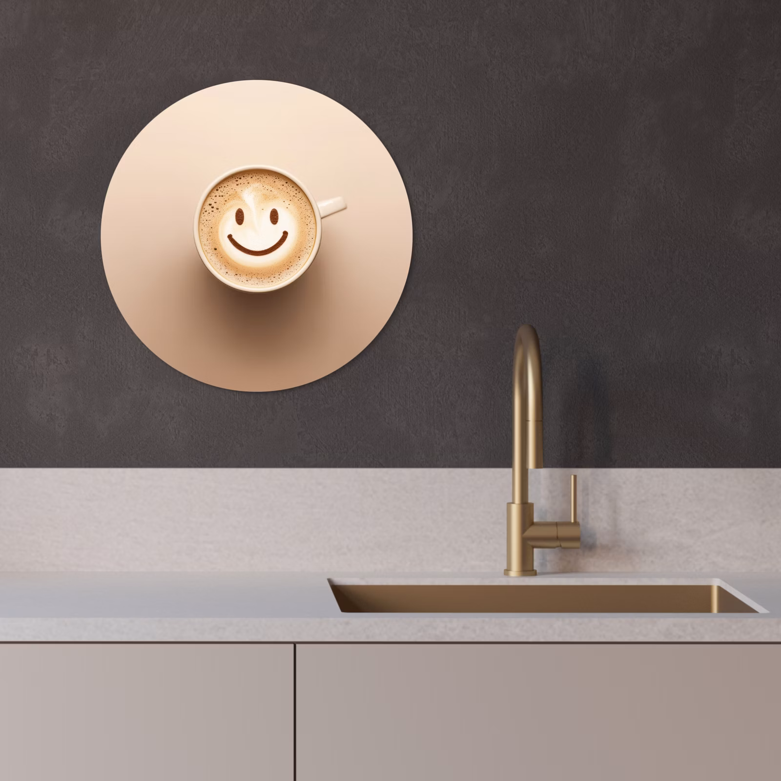 Muurcirkel - Koffie - Melkschuim - Lach - Beige — 1
