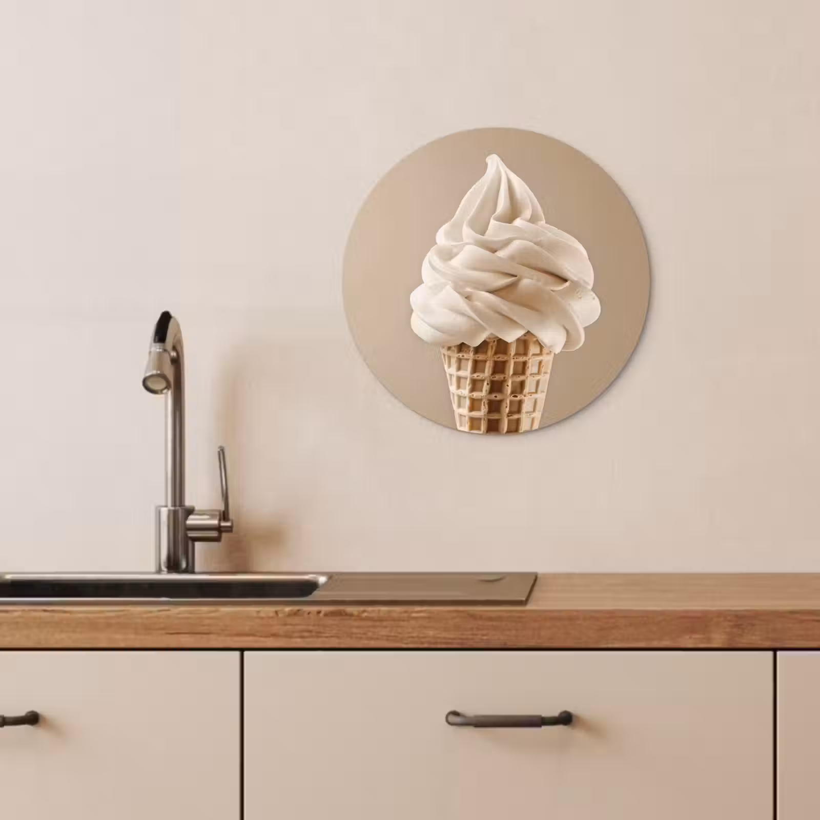 Muurcirkel - IJs - Softijs - Romig - Hoorntje - Beige — 1