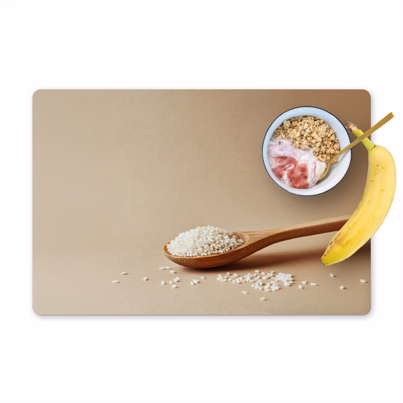 Placemat vinyl - Lepel - Rijst - Hout - Beige — 1