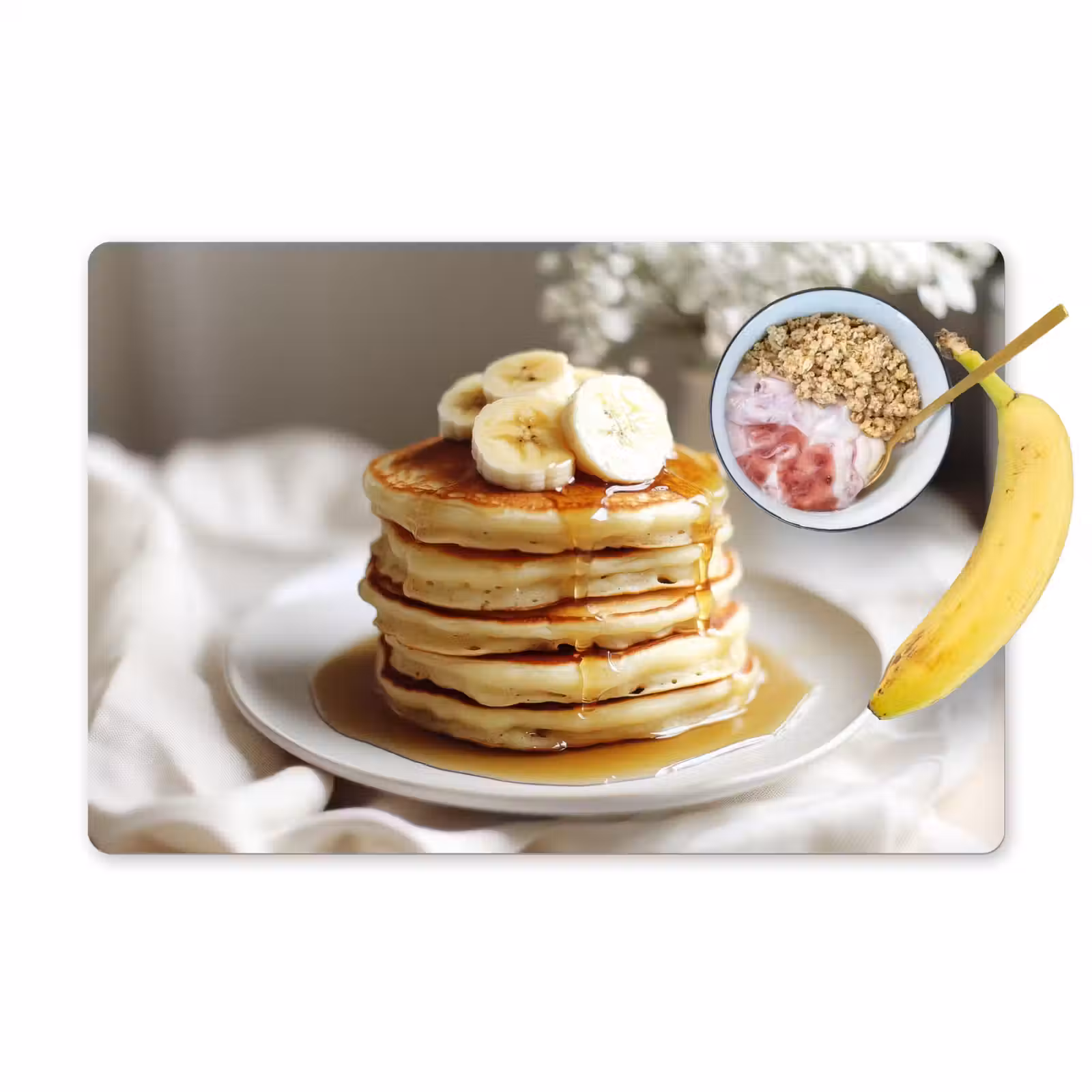 Placemat vinyl - Pannenkoeken - Banaan - Siroop - Wit - Beige — 1