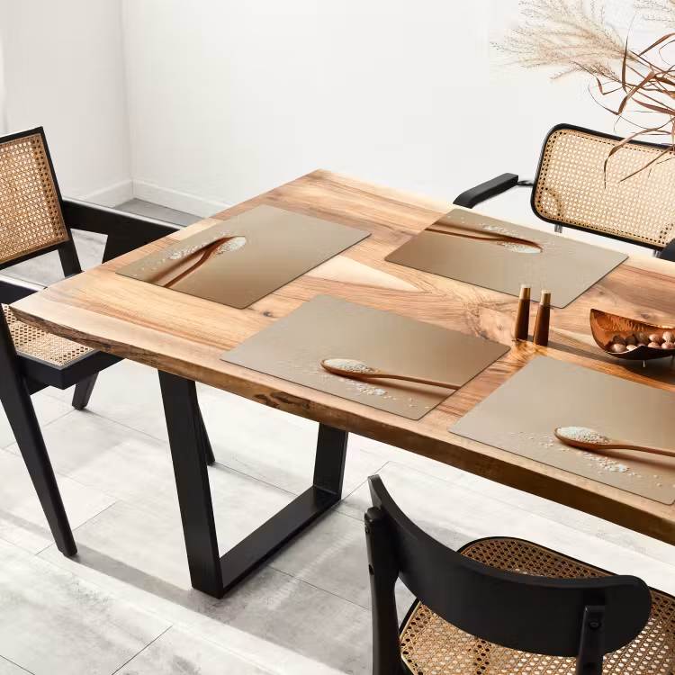 Placemat vinyl - Lepel - Rijst - Hout - Beige — 4