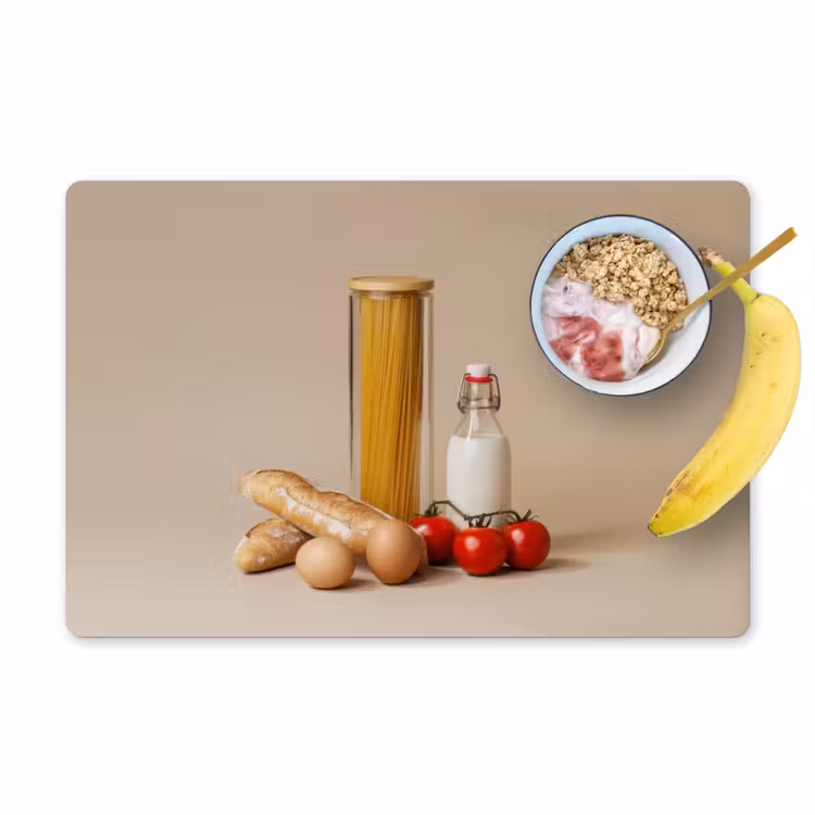 Placemat vinyl - Spaghetti - Melk - Tomaten - Eieren - Brood — 1