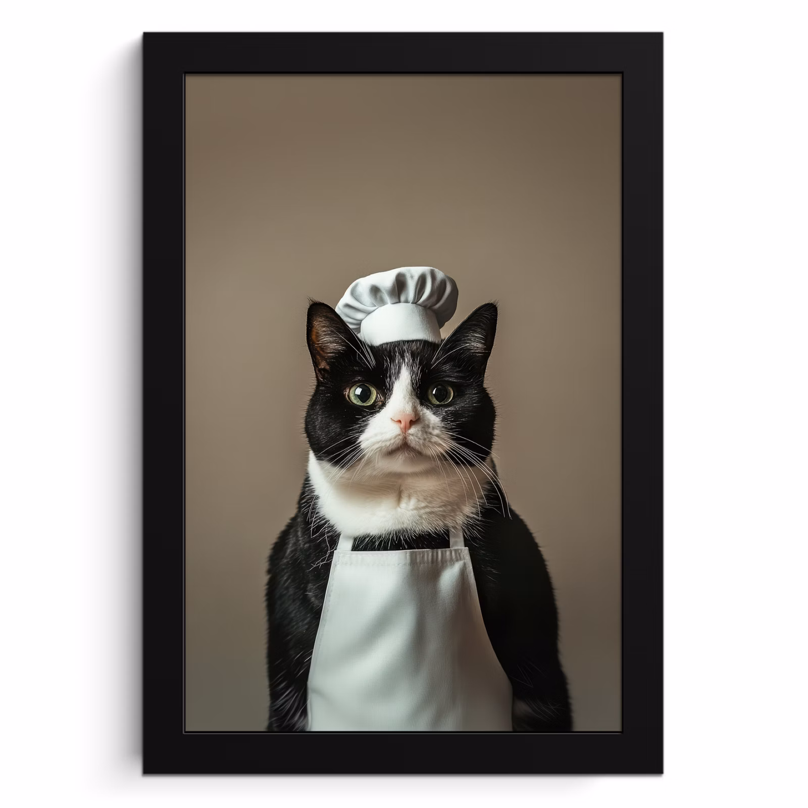 Poster met lijst - Kat - Kokskleding - Zwart - Wit — 1