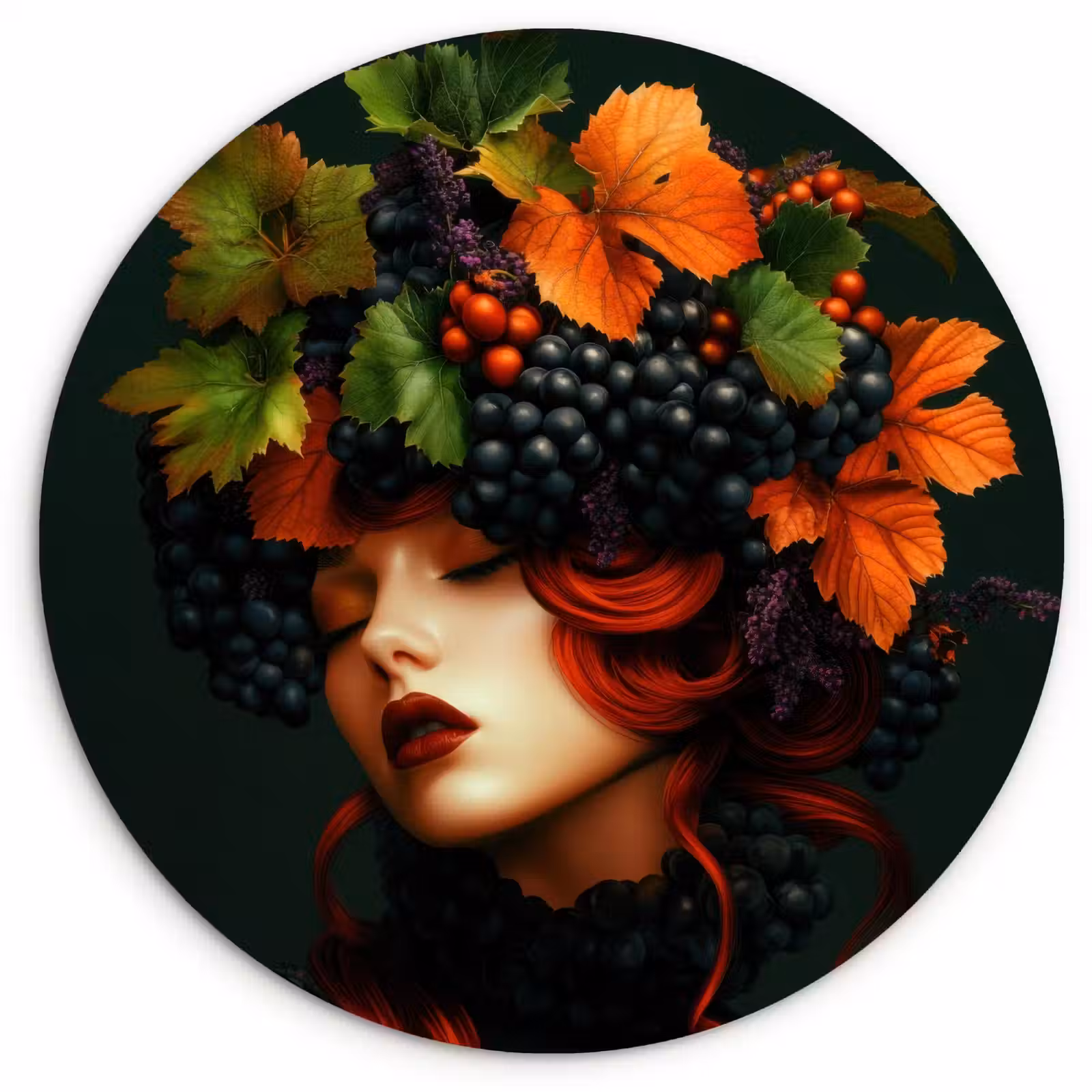 Muurcirkel - Vrouw - Rood - Groen - Druiven — 1