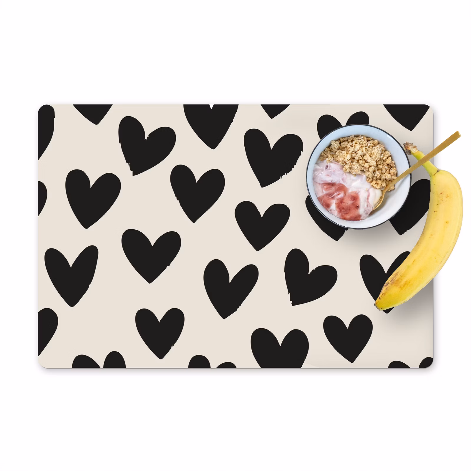 Placemat vinyl - Hartjes - Zwart - Beige — 1