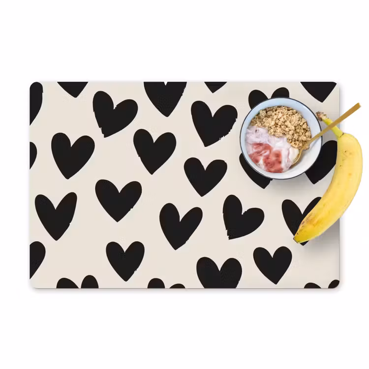 Placemat vinyl - Hartjes - Zwart - Beige — 1