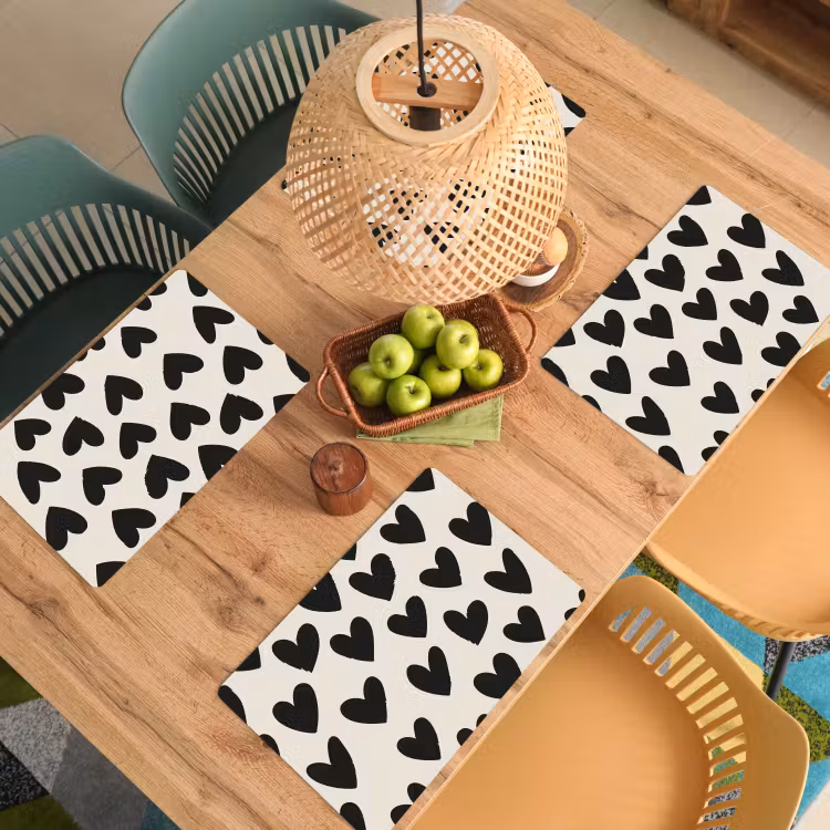 Placemat vinyl - Hartjes - Zwart - Beige — 3
