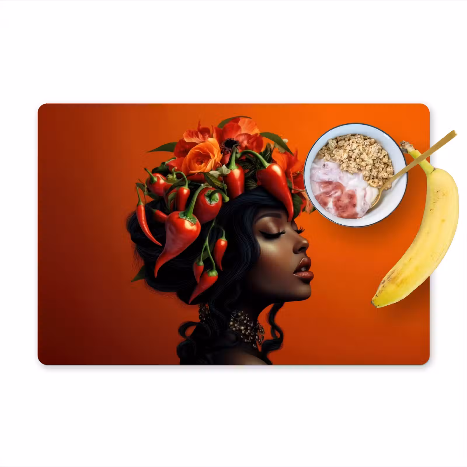 Placemat vinyl - Vrouw - Chilipepers - Pepers - Bloemen — 1