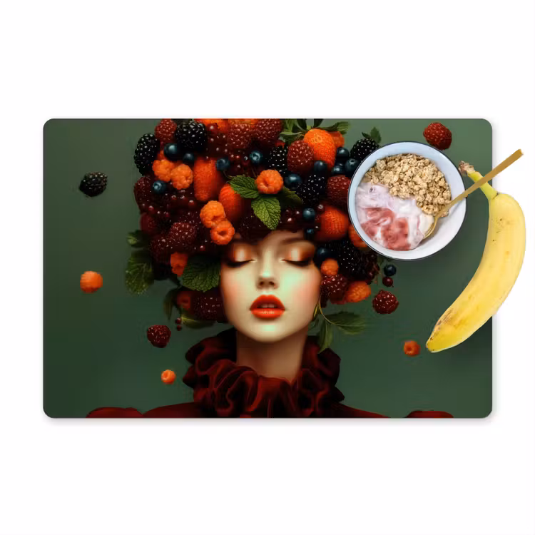 Placemat vinyl - Vrouw - Aardbeien - Frambozen - Bramen - Bessen — 1