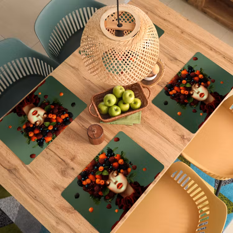 Placemat vinyl - Vrouw - Aardbeien - Frambozen - Bramen - Bessen — 3