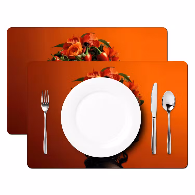 Placemat vinyl - Vrouw - Chilipepers - Pepers - Bloemen — 2