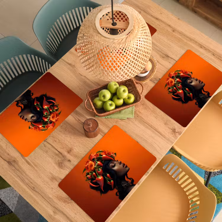 Placemat vinyl - Vrouw - Chilipepers - Pepers - Bloemen — 3