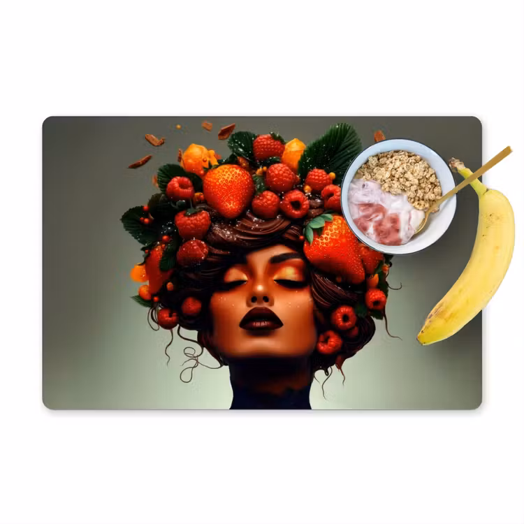 Placemat vinyl - Vrouw - Chocolade - Frambozen - Aardbeien - Koekjes — 1