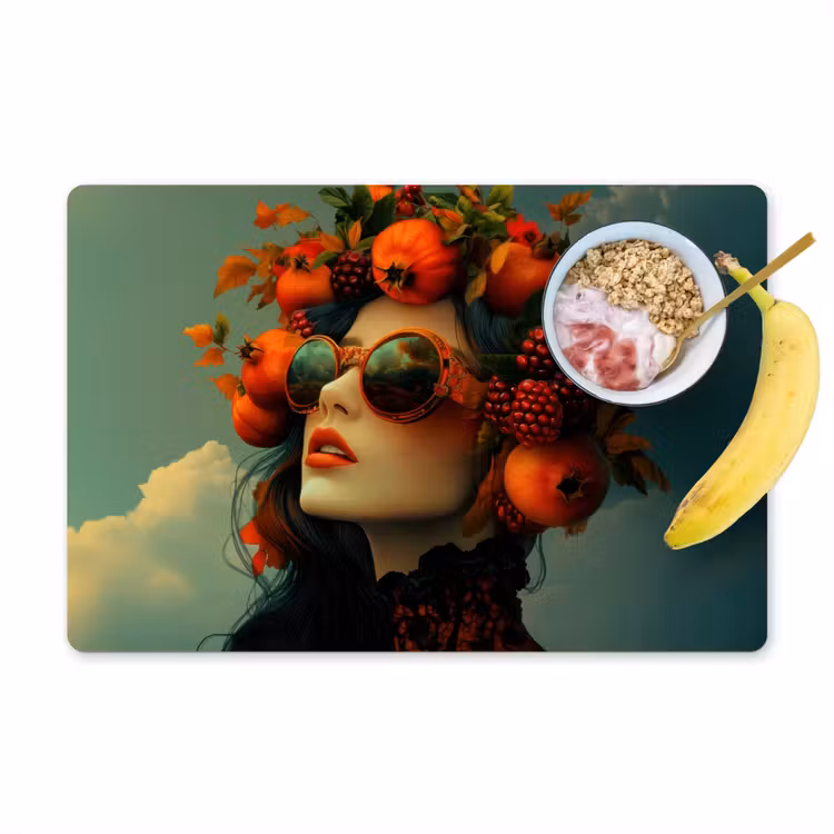 Placemat vinyl - Vrouw - Granaatappel - Herfst - Zonnebril — 1