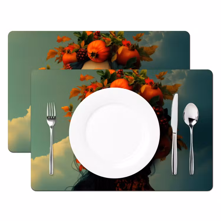 Placemat vinyl - Vrouw - Granaatappel - Herfst - Zonnebril — 2