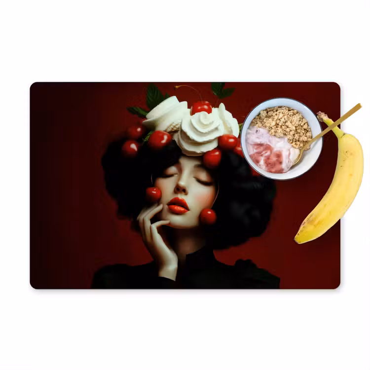 Placemat vinyl - Vrouw - Kersen - Slagroom — 1