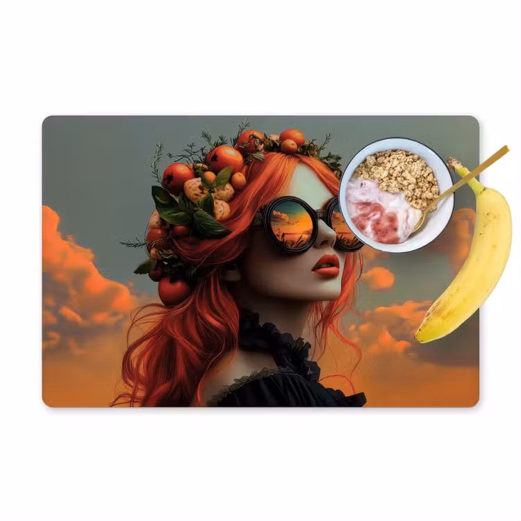 Placemat vinyl - Vrouw - Kroon - Tomaat - Bascilicum - Zonnebril — 1