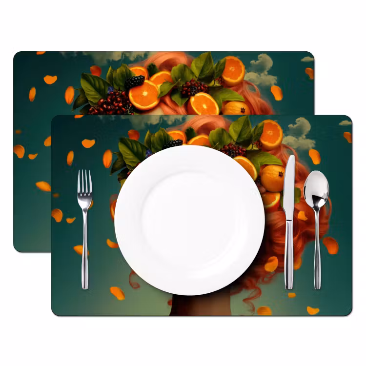 Placemat vinyl - Vrouw - Sinaasappel - Bessen - Oranje — 2