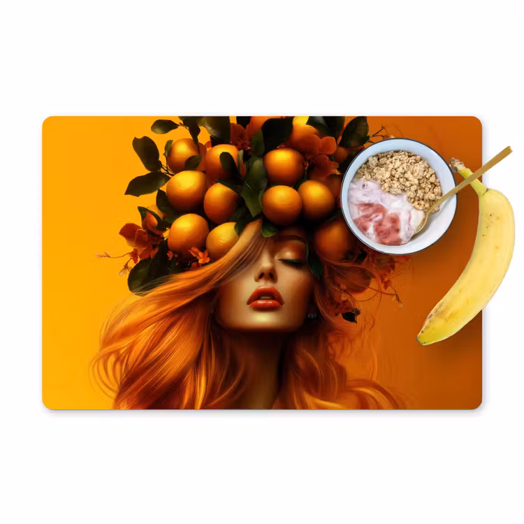 Placemat vinyl - Vrouw - Citroenen - Bloesem - Geel — 1